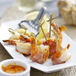 King Prawns in Ham with Red Pepper Dip